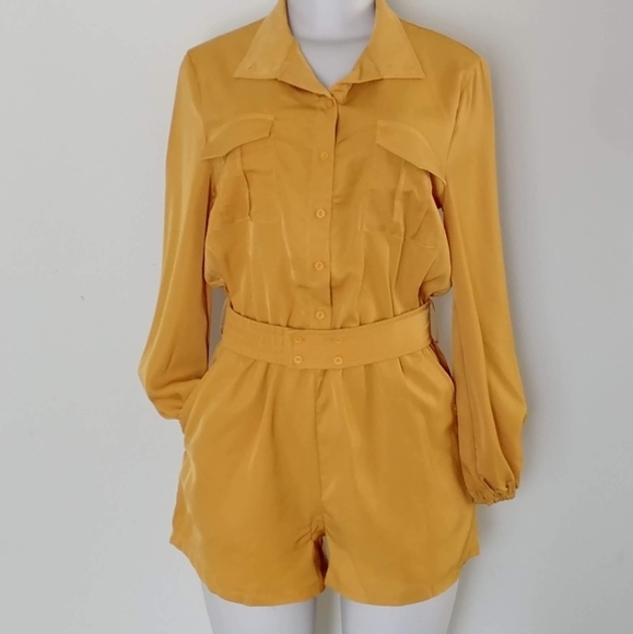 Designer Pants - Yellow Romper Shorts Jumpsuit
